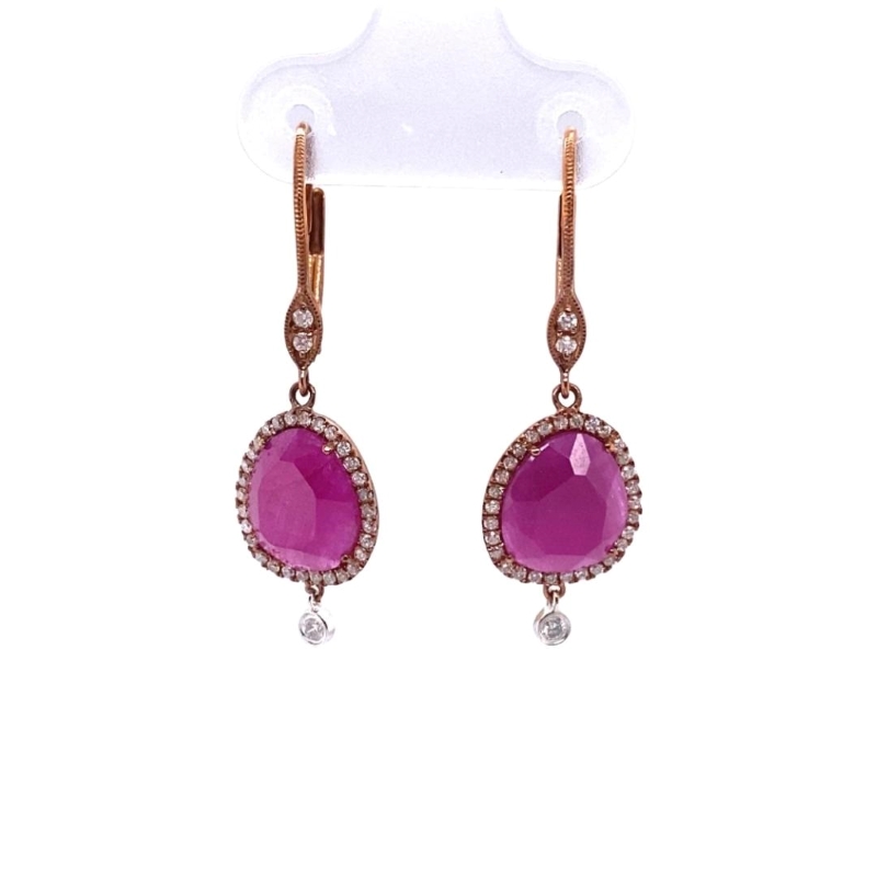 a pair of pink stone and diamond earrings