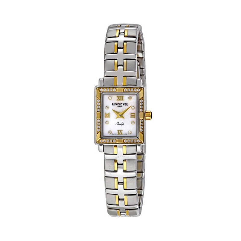 a women's watch with two tone gold and silver bracelets