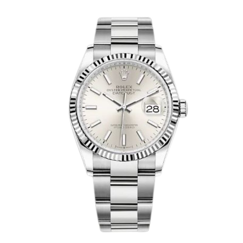 a rolex watch with a white dial