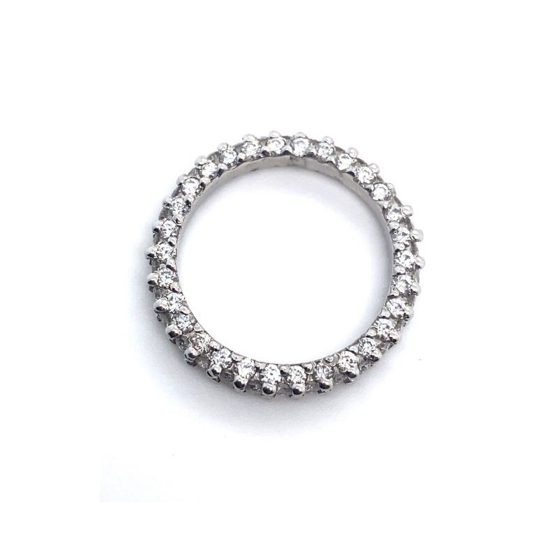 a silver ring with small diamonds on it