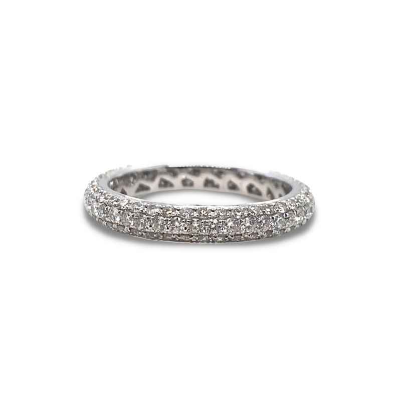 a white gold wedding band with pave diamonds