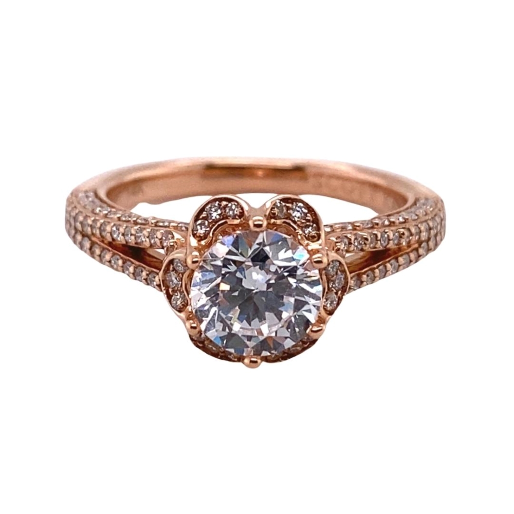 a rose cut diamond ring with two rows of diamonds on the band