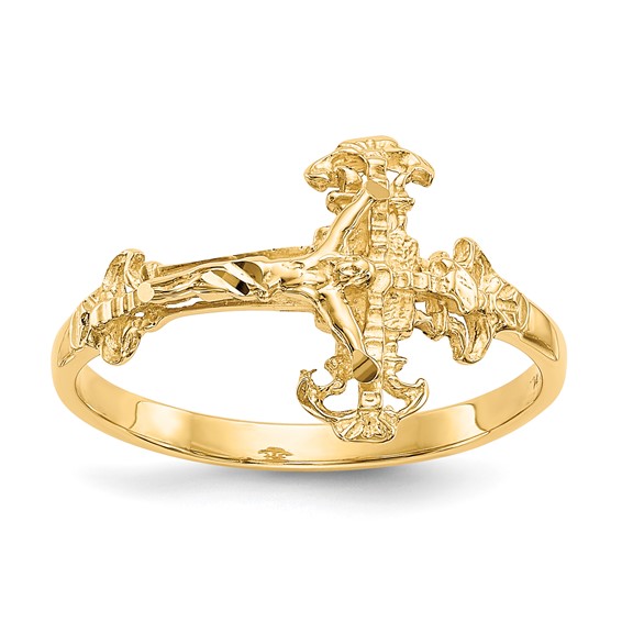 a gold ring with an ornate cross on it