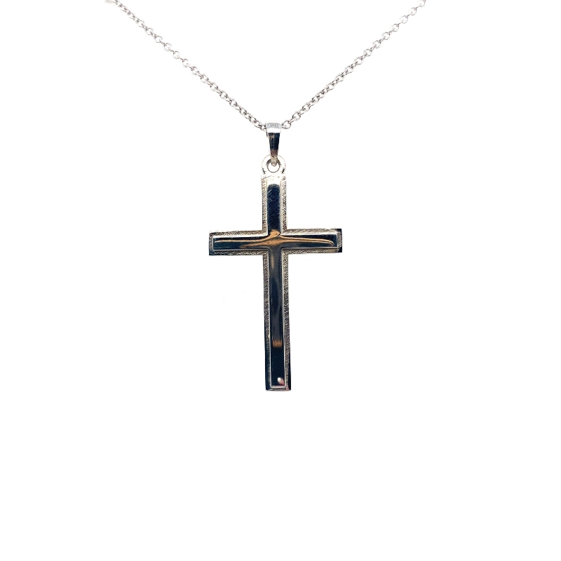 a cross necklace with a chain on it