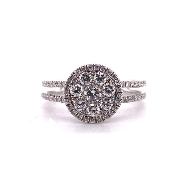 a white gold ring with two rows of diamonds