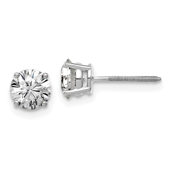 a pair of diamond stud earrings on a white background
