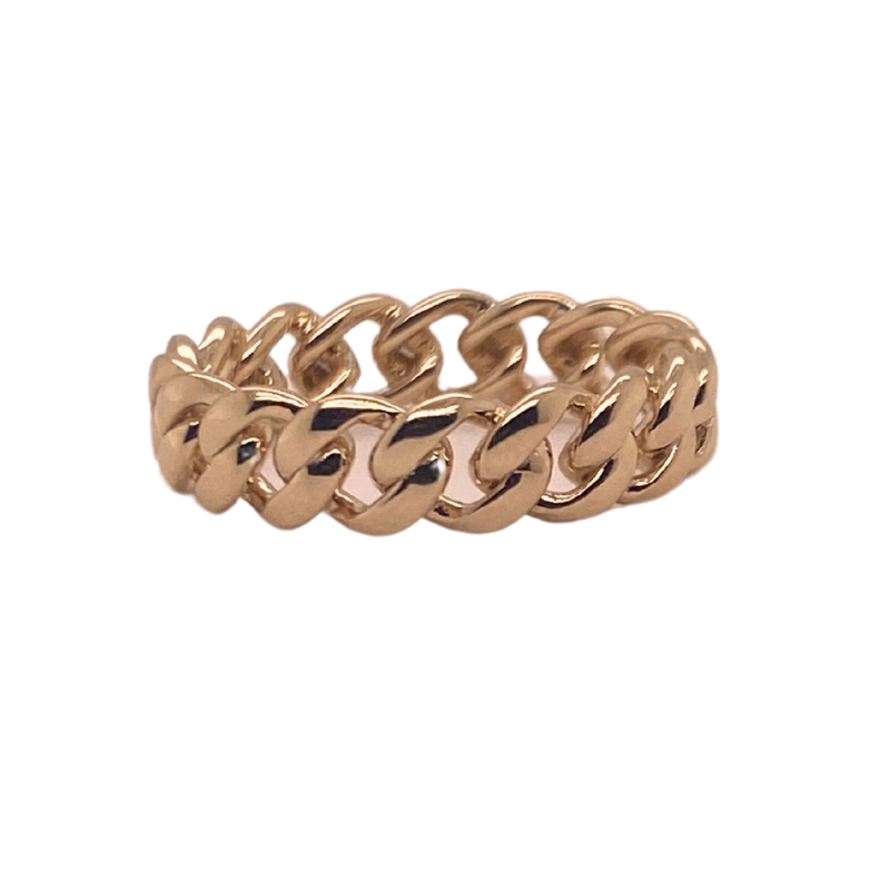 a gold ring with two intertwined links