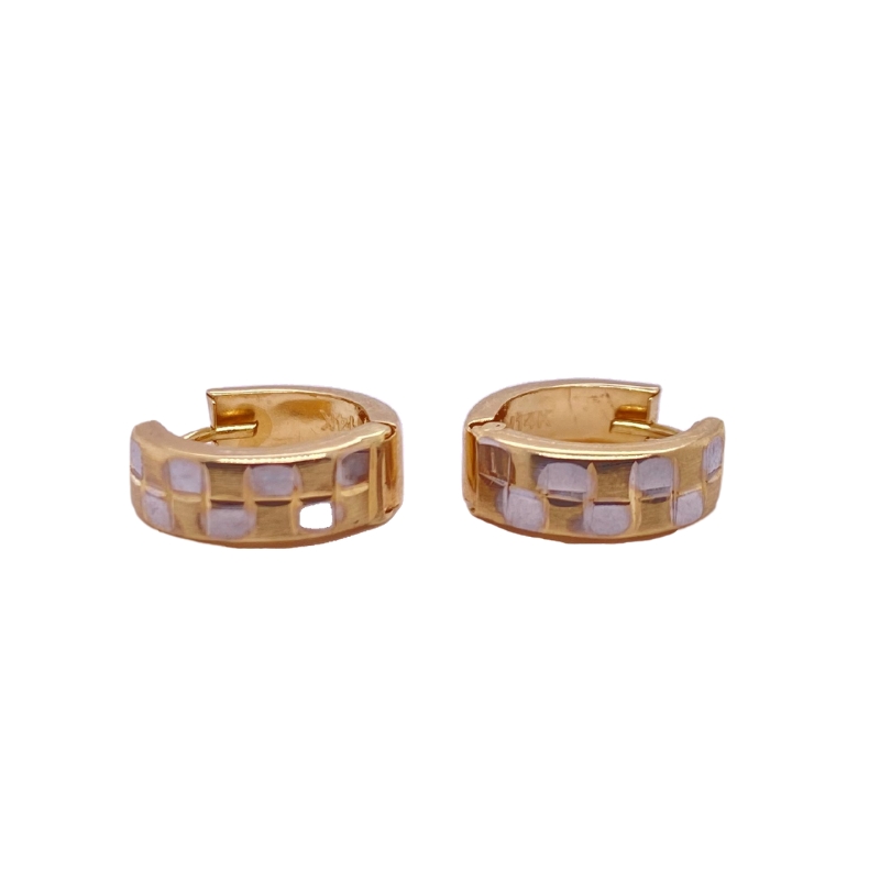 two gold tone earrings with white squares on them
