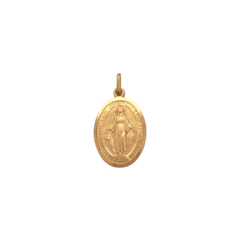 a gold pendant with the image of jesus on it