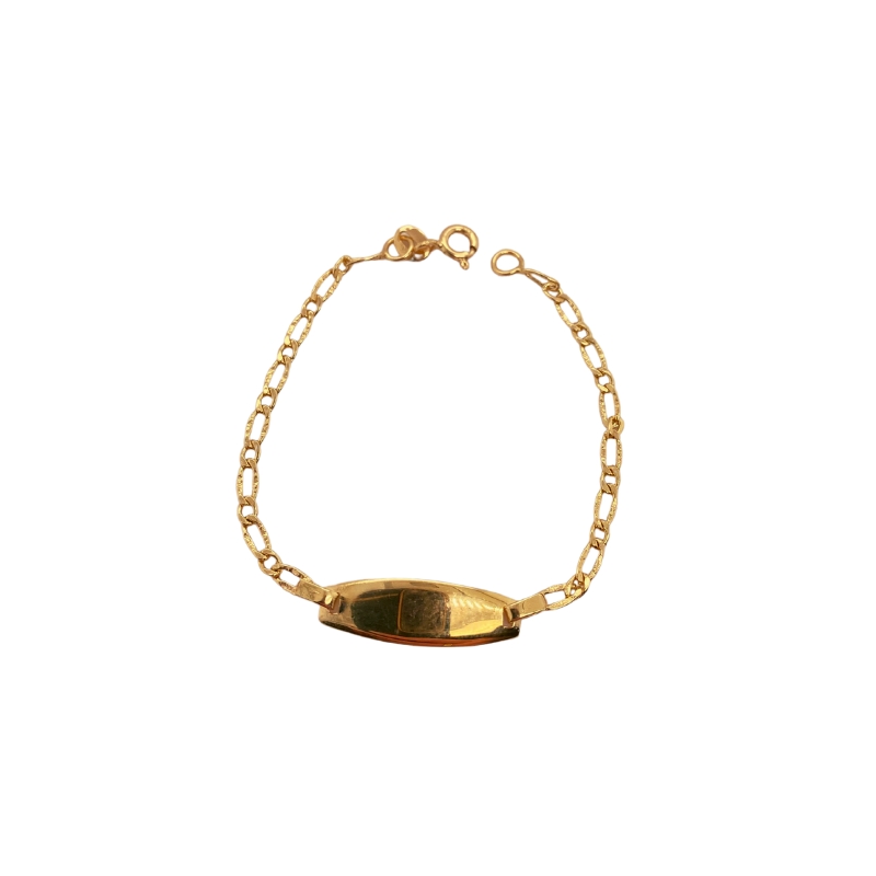 a gold bracelet with an oval clasp