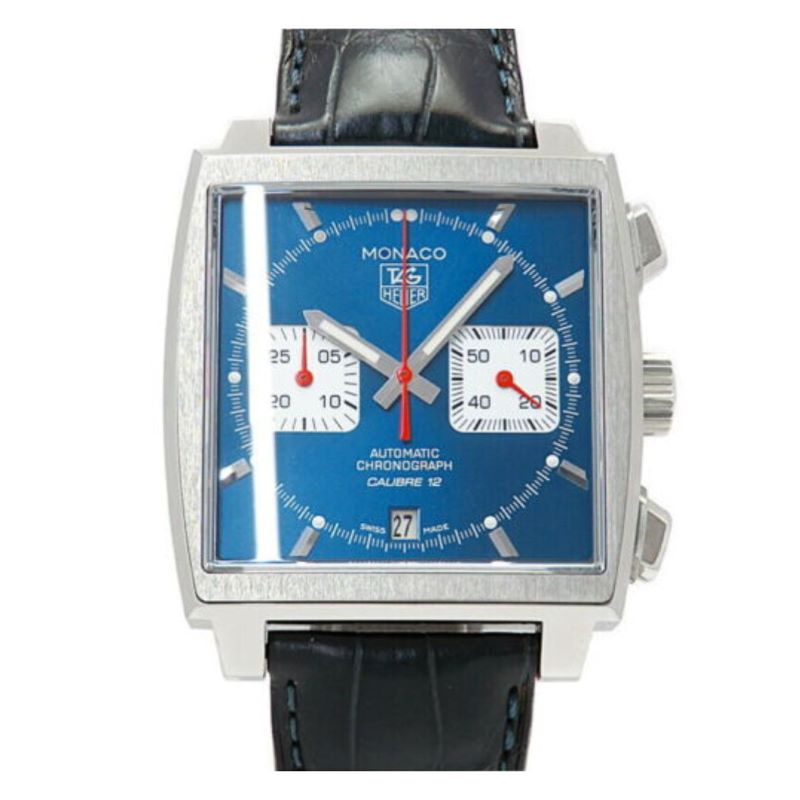 a blue watch with black leather straps