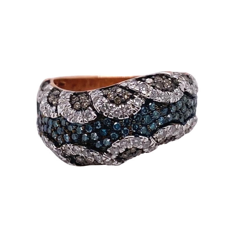 a ring with black and white diamonds on it