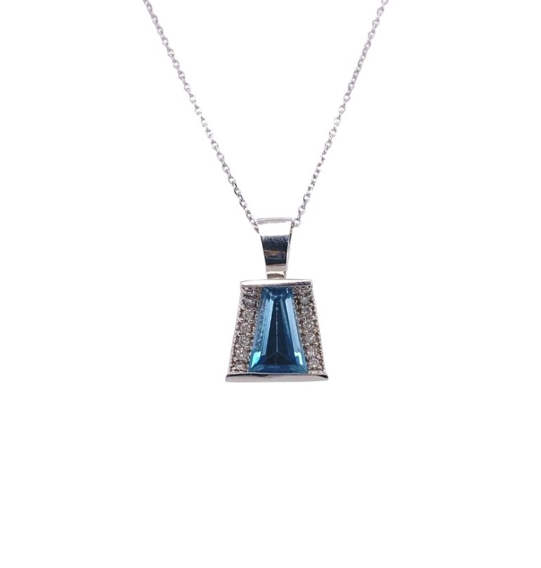 a necklace with a blue stone on it