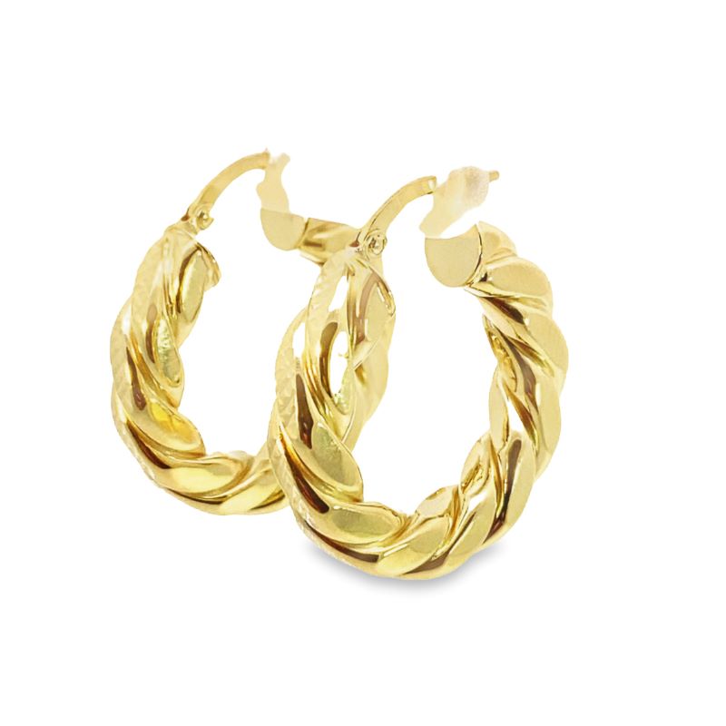 two gold hoop earrings on a white background