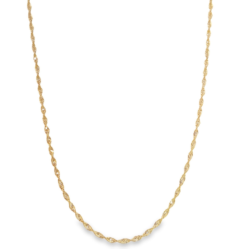 a gold necklace with twisted rope design
