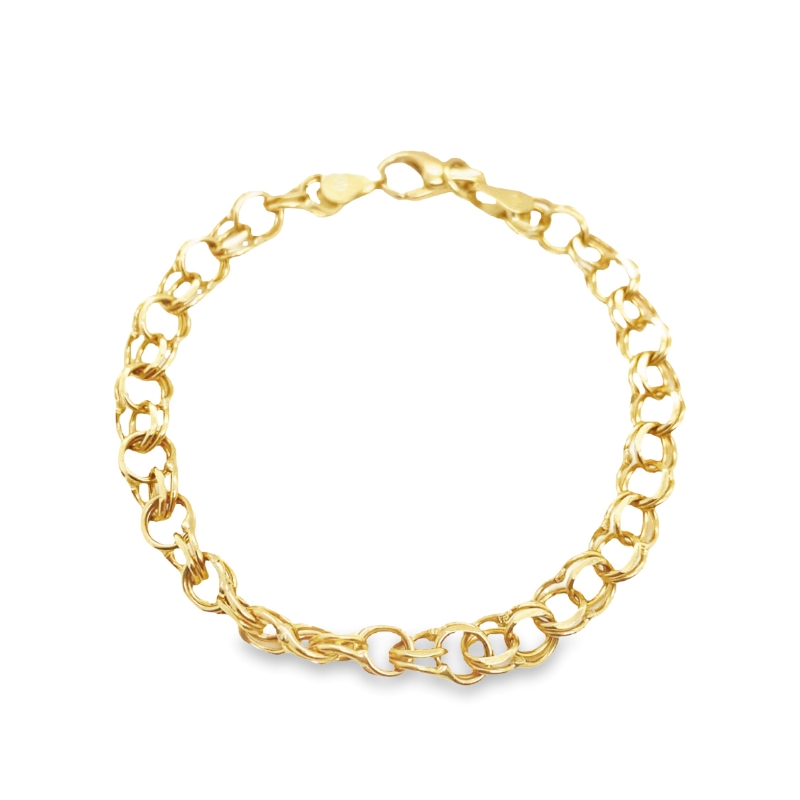 a gold chain bracelet with two links