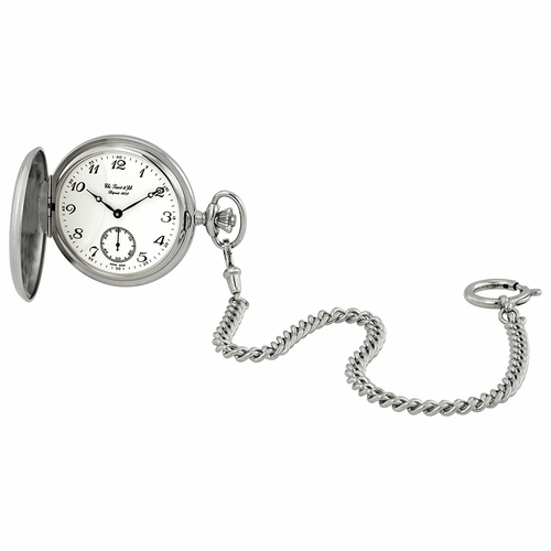 a silver pocket watch with a chain attached to it