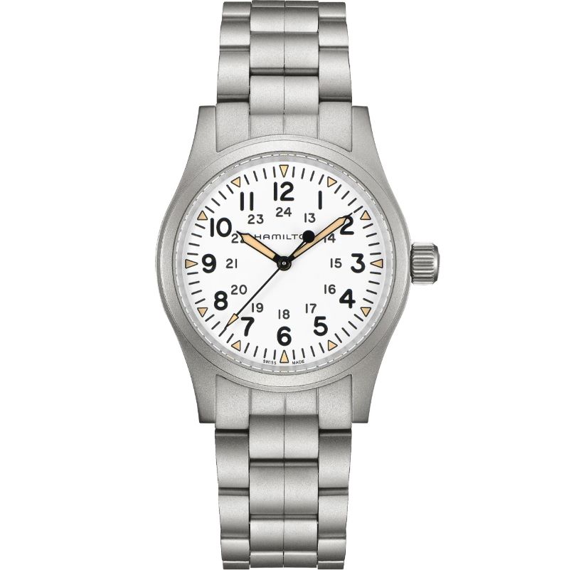 a silver watch with white dials and numbers