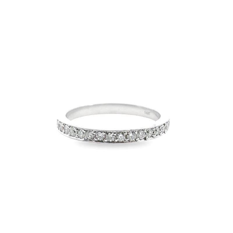 a white gold wedding band with diamonds