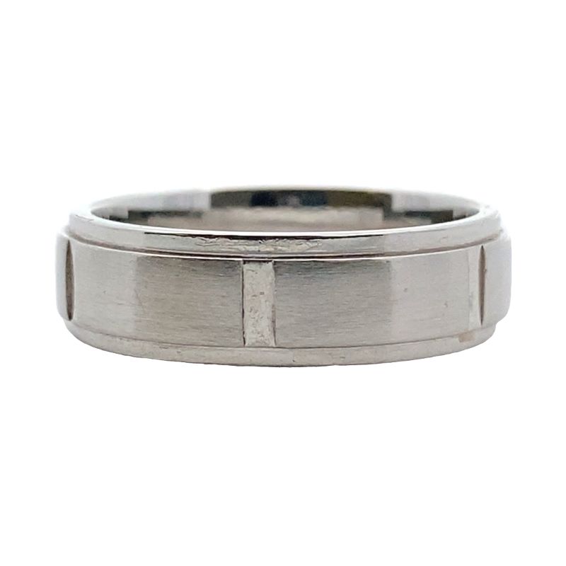 a white gold wedding ring with a square design