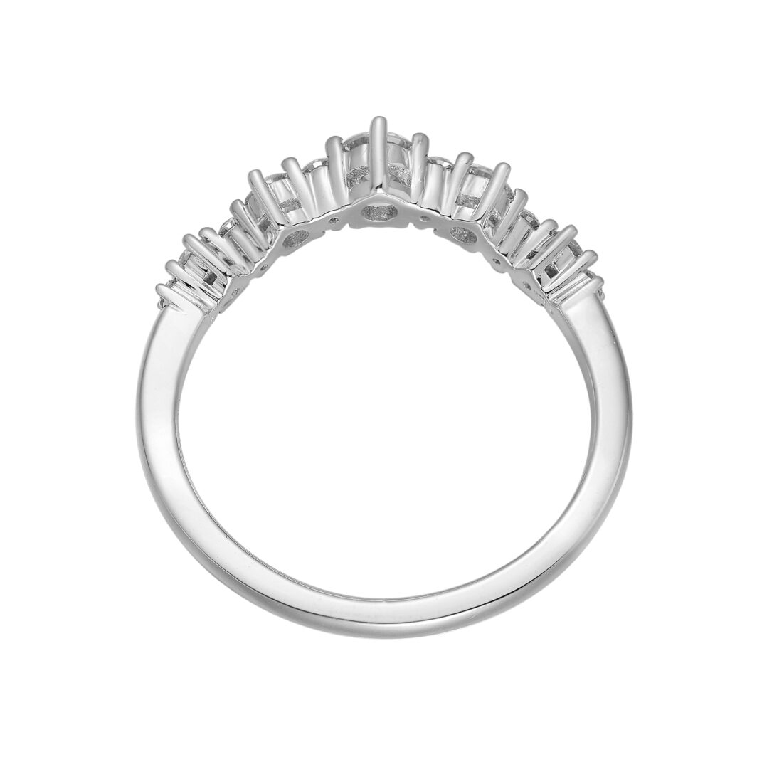 a white gold ring with three rows of diamonds