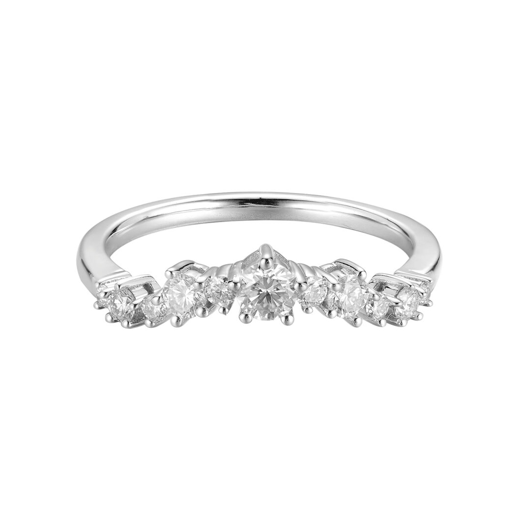 a white gold ring with three diamonds