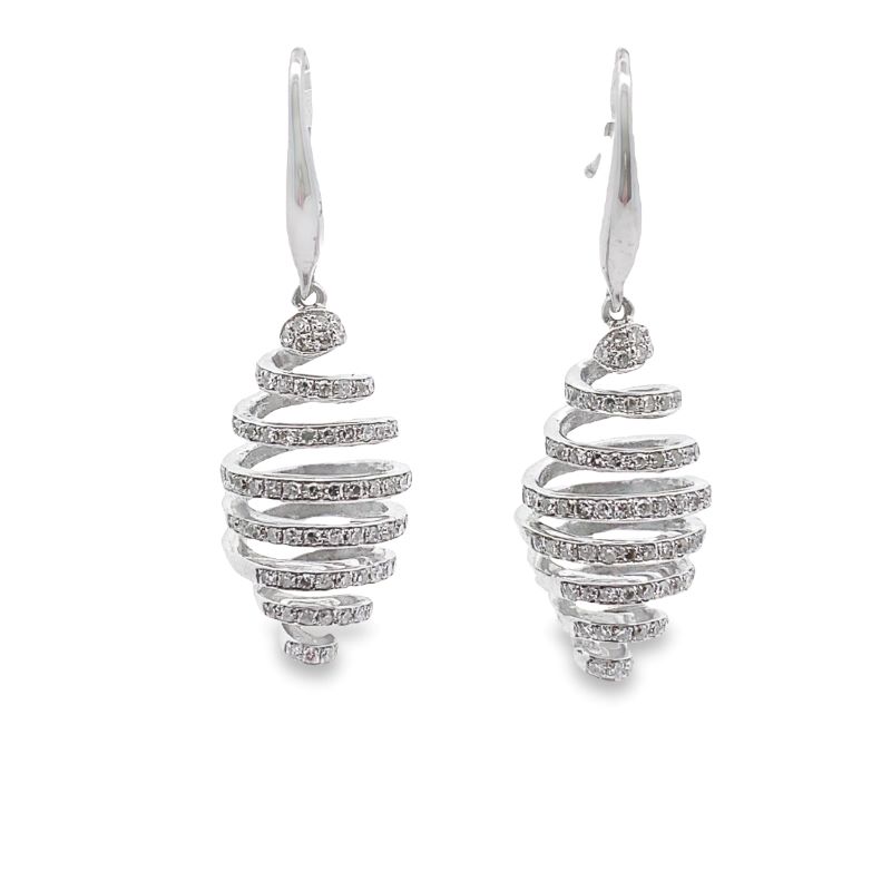 a pair of earrings with white diamonds on them