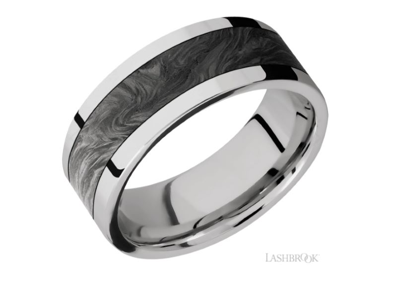 men's wedding band with black and white inlay