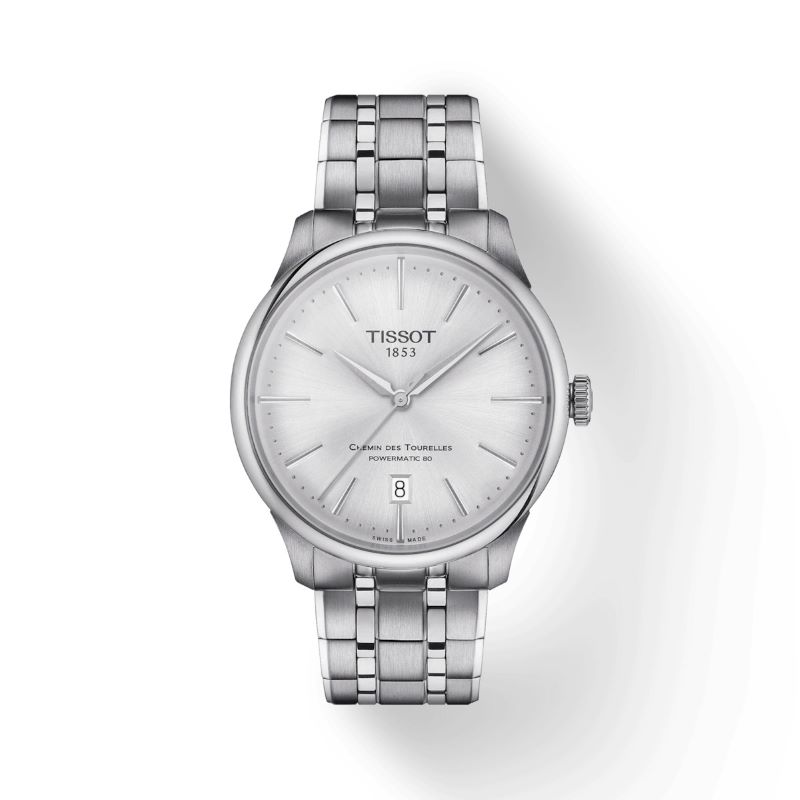 a silver watch on a white background