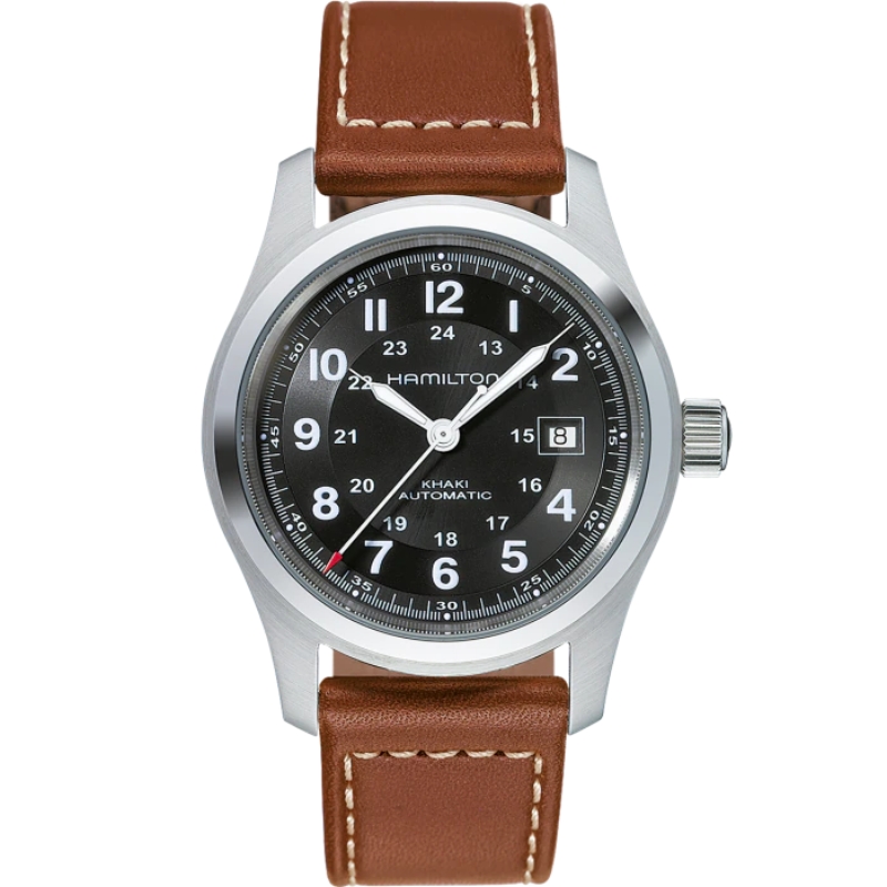 a watch with brown leather straps and numbers
