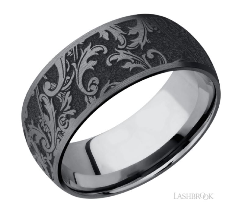 a wedding band with an intricate design on it