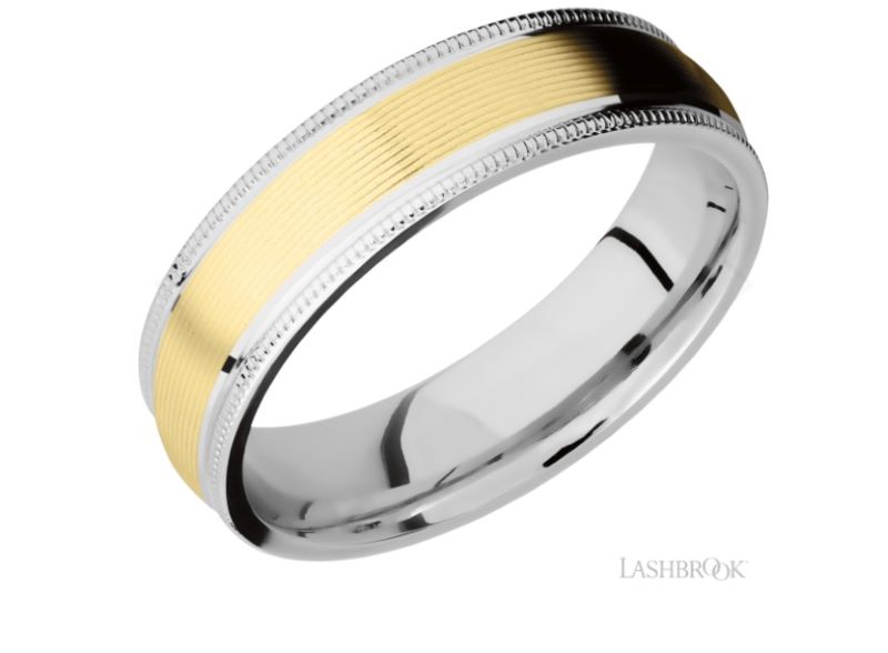 men's wedding band with two tone gold inlay
