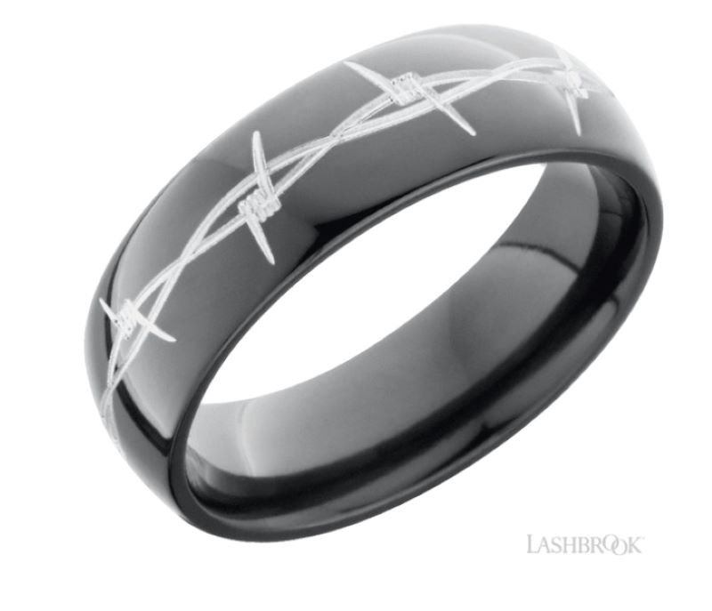 a black ring with white crosses on it