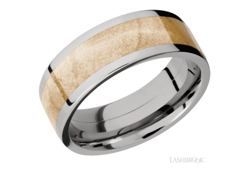 a wedding ring with a wooden inlay