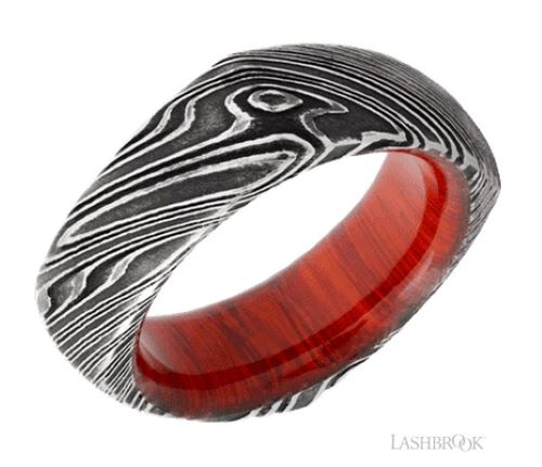 a ring with a red wood in it