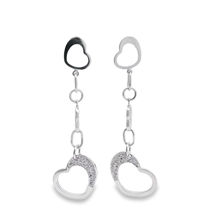 pair of heart shaped earrings with dangling hooks