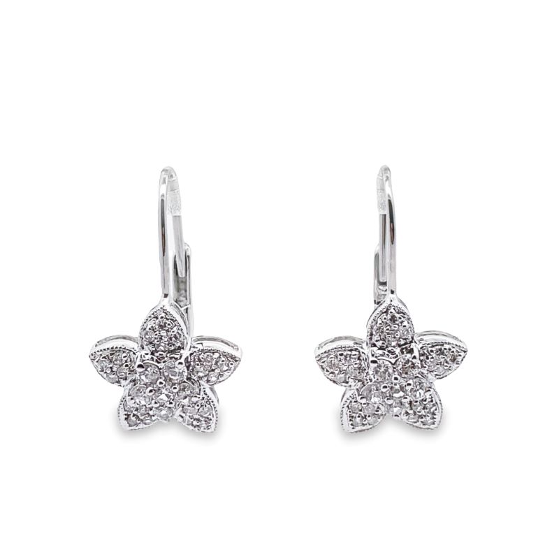 a pair of white gold and diamond flower earrings