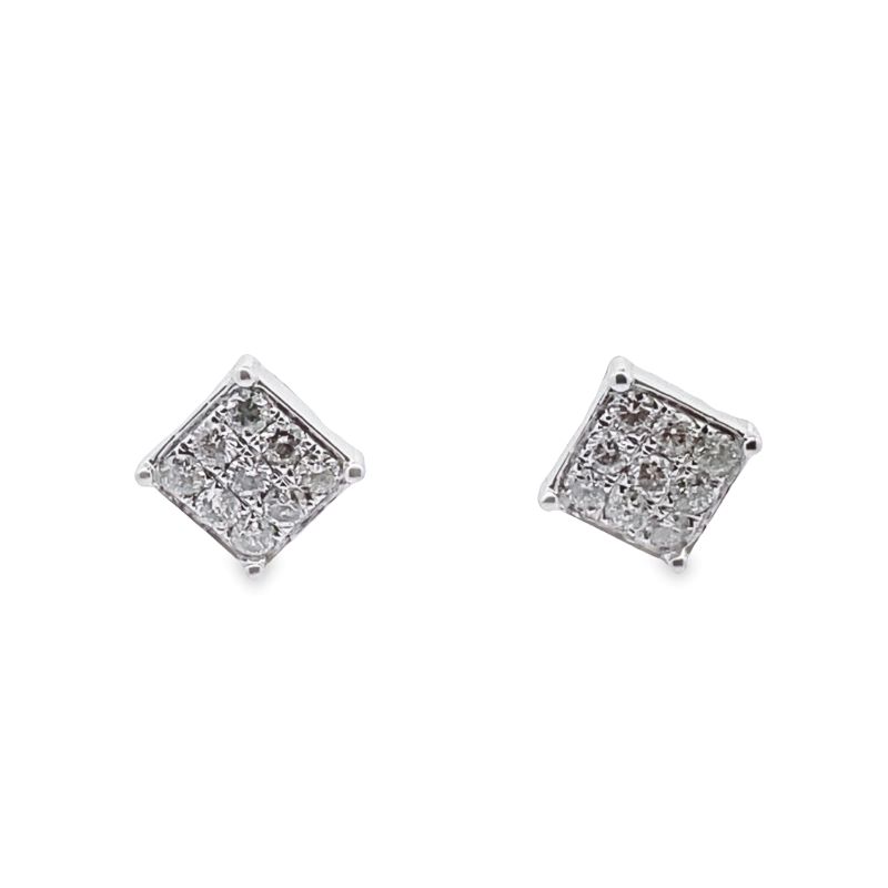 a pair of earrings with square shaped diamonds