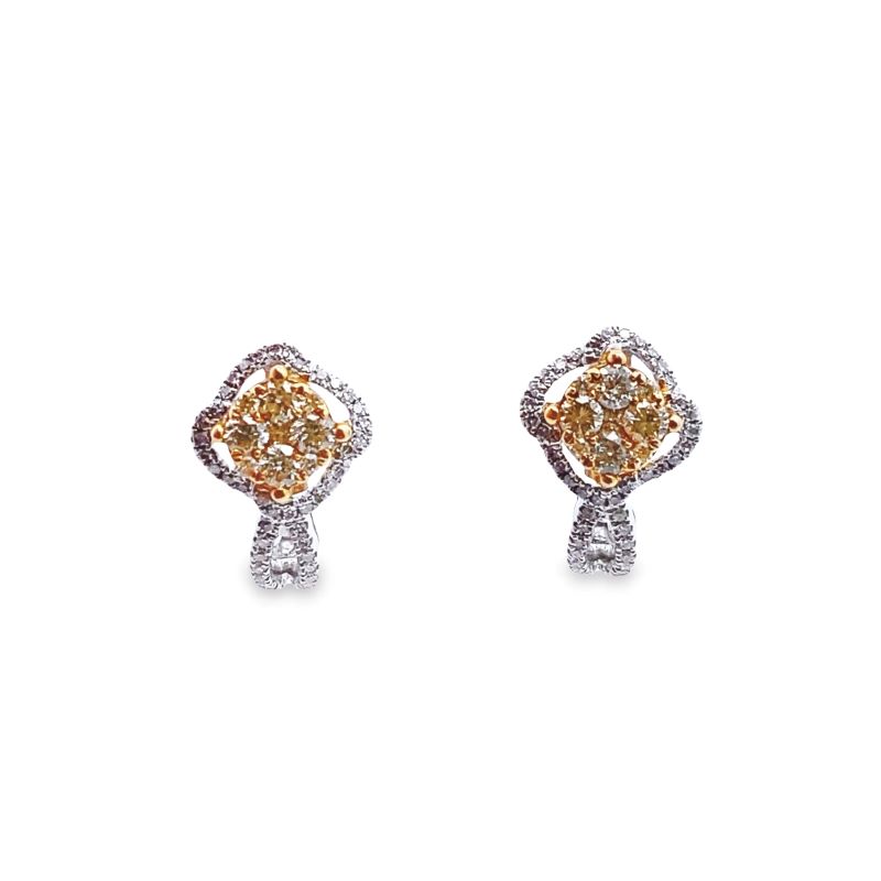 two tone diamond earrings in white and yellow gold