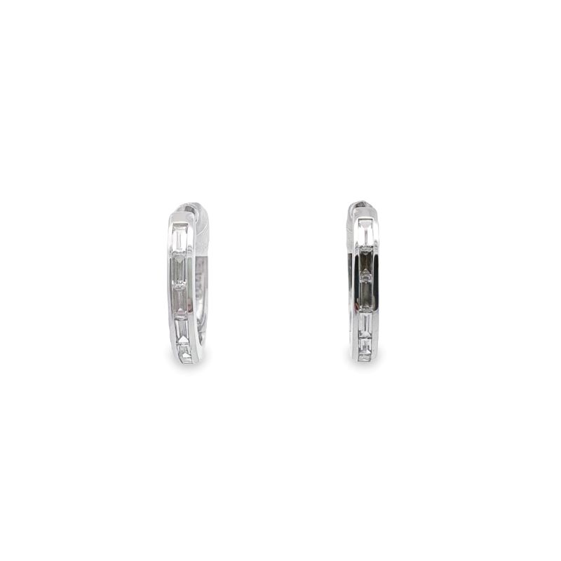 a pair of white gold earrings with black diamonds