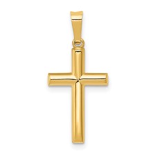 a gold cross pendant on a white background