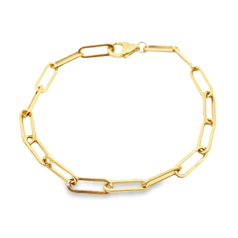 a gold chain bracelet with two links