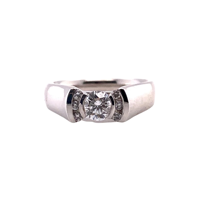 a white gold ring with two diamonds on it