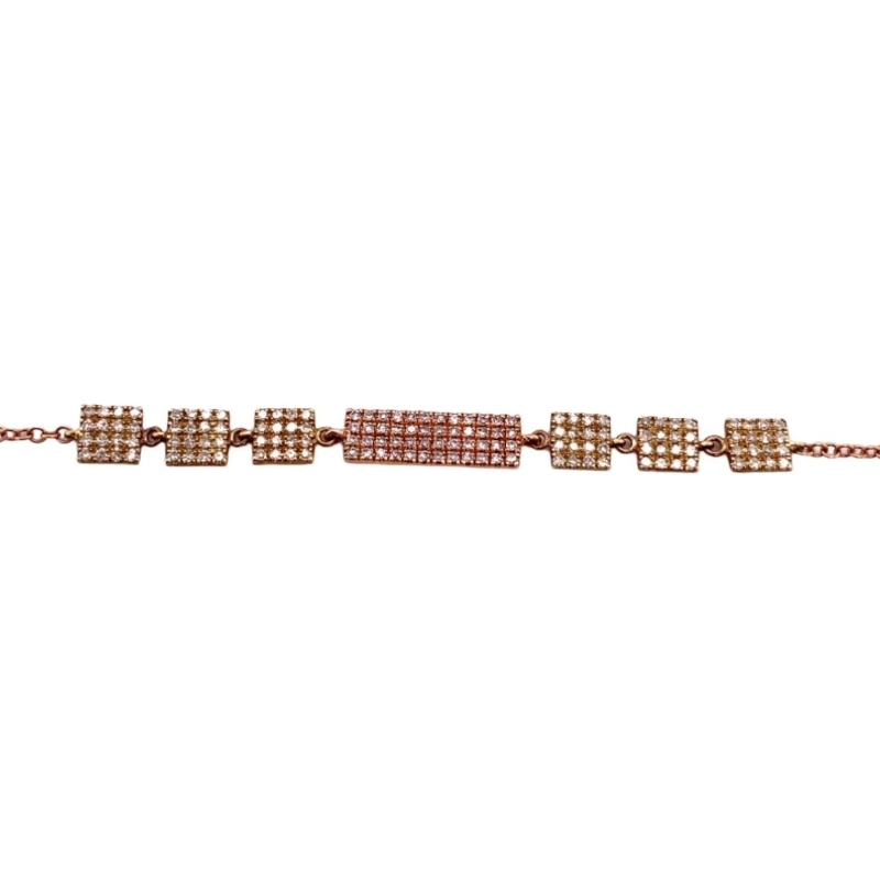 a gold bracelet with brown and white diamonds