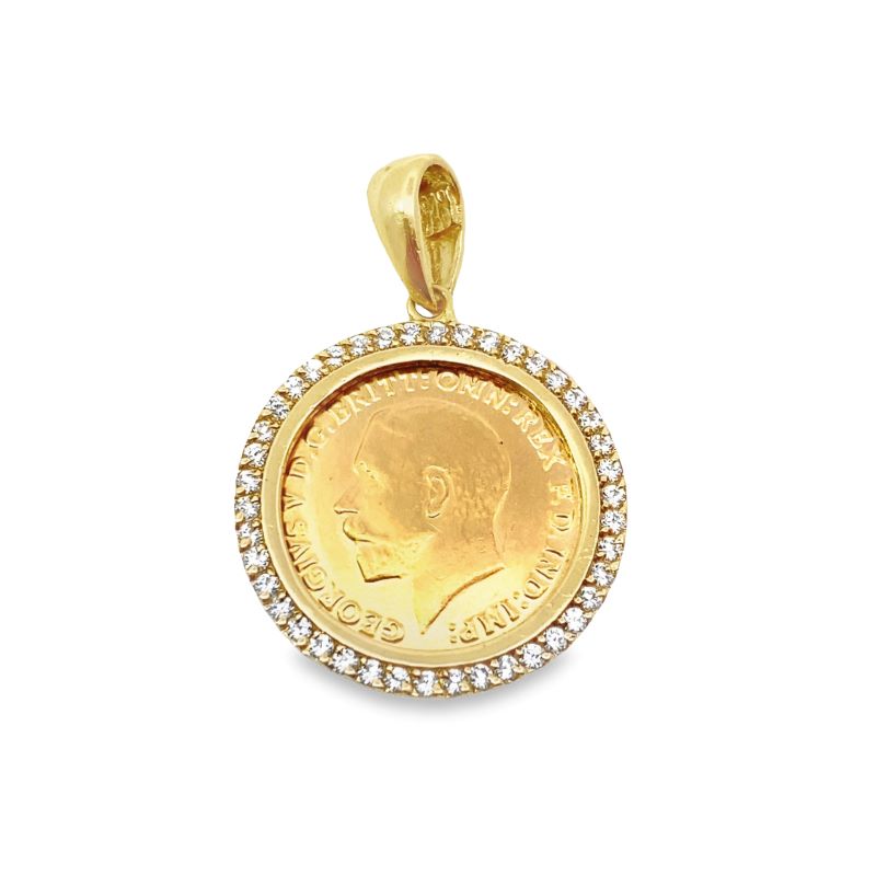 a gold sovereign coin pendant with diamonds