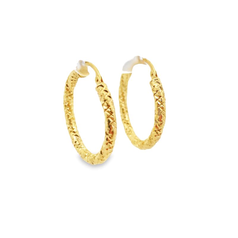 a pair of gold hoop earrings