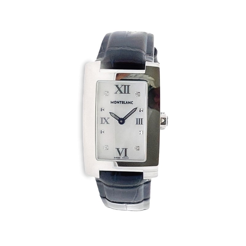 a square watch with roman numerals on the face