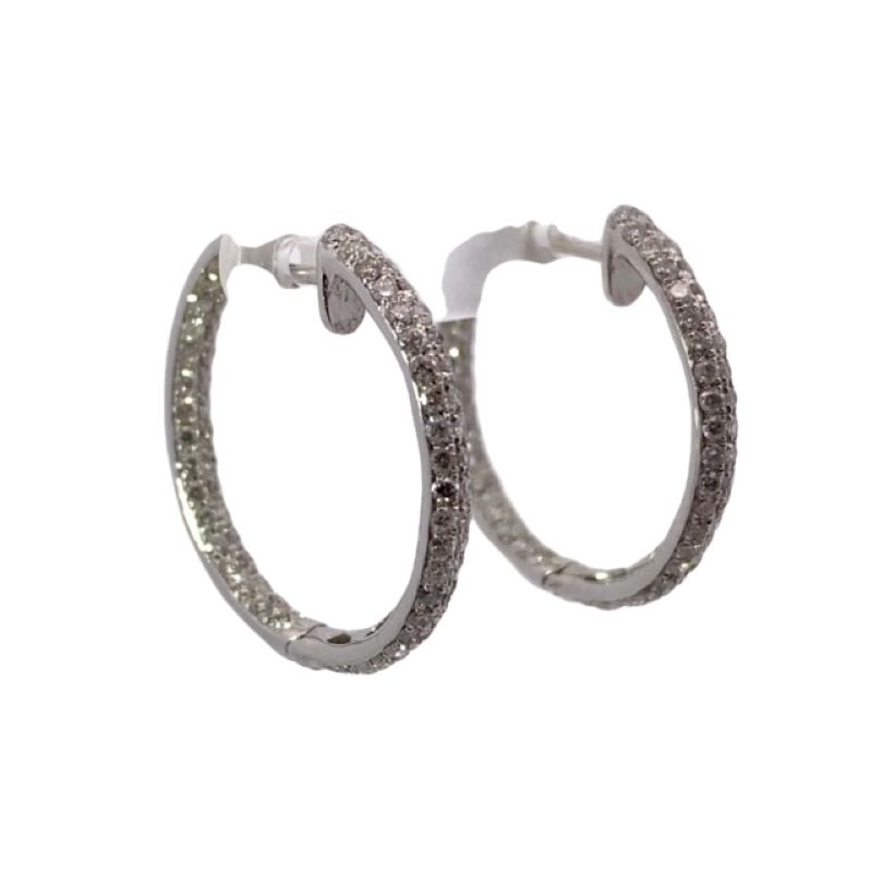 pair of hoop earrings with white and brown diamonds