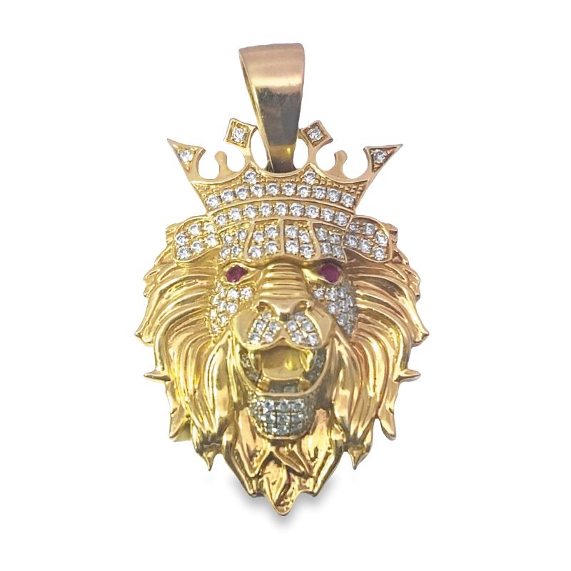 a gold lion head with a crown on it