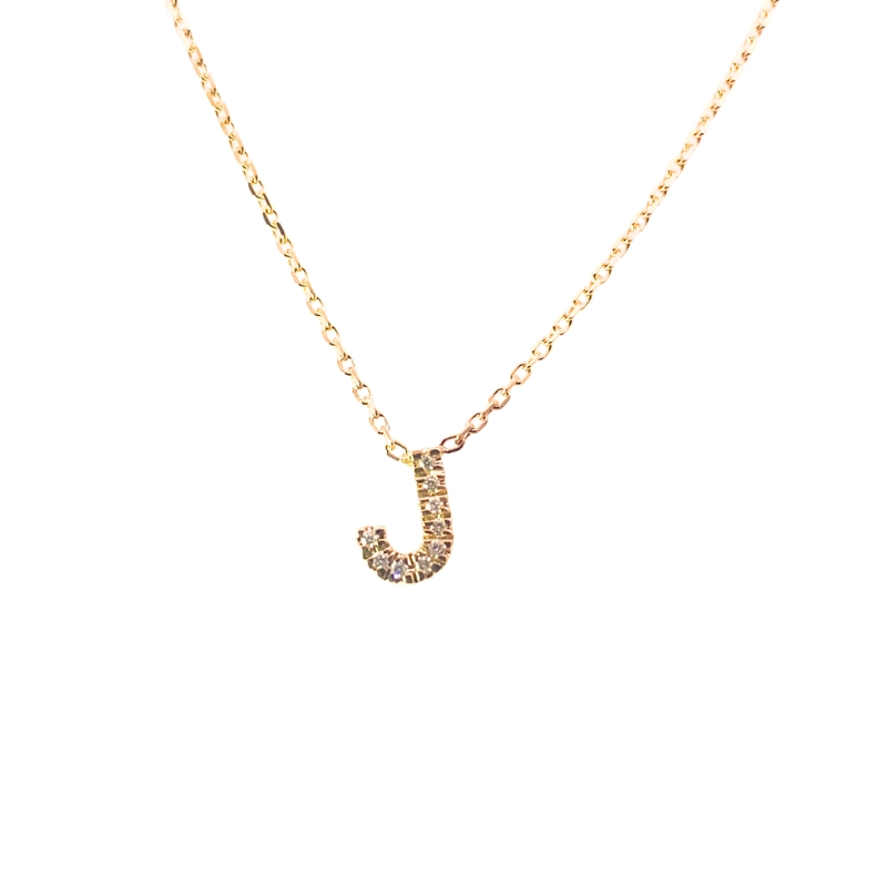 a gold necklace with a letter j on it